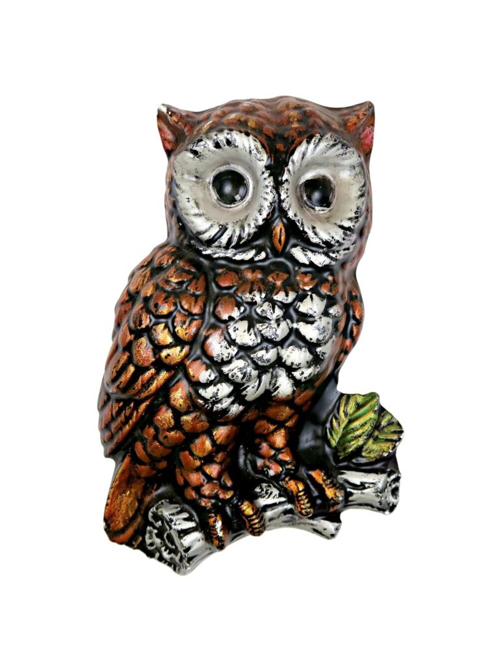 Vintage Chalkware Owl Figurine Rustic Bronze Look 8" - Woodland Cottage Home